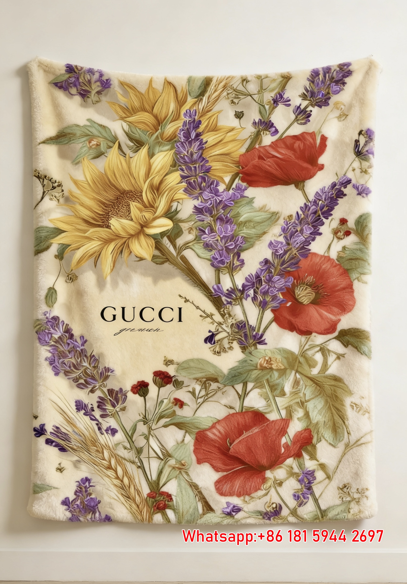 Sunflower & Poppy Tapestry Gucci Summer Meadow throw blanket IMG_2794